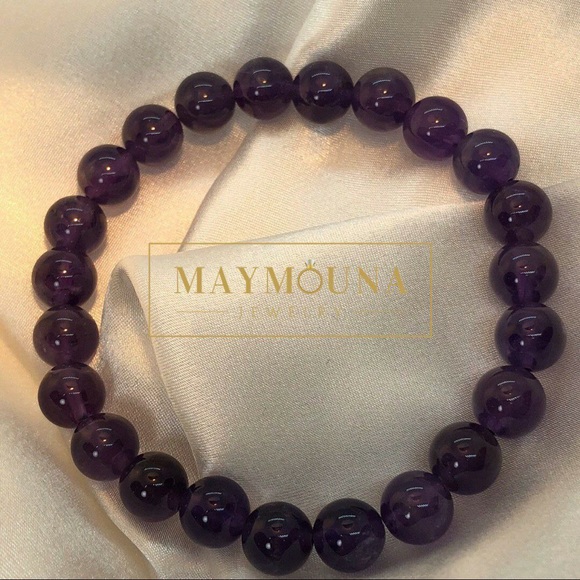 Jewelry - GENUINE AMETHYST GEMSTONES ELASTIC BRACELET UNISEX